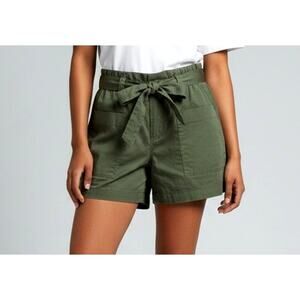 Johnny Was Pete & Greta Olive Green Paperbag Waist Utility Shorts Belted Size L
